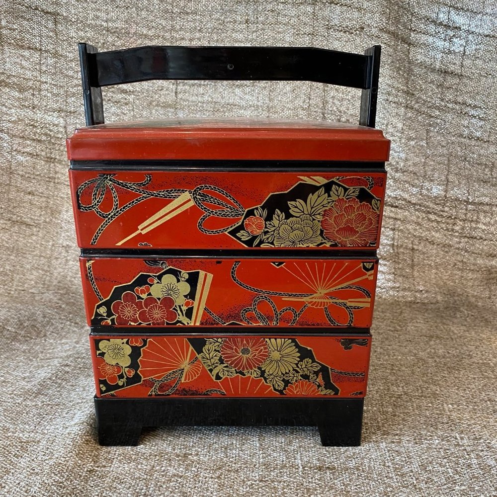 Three layer vintage Japanese Lacquerware Bento Box